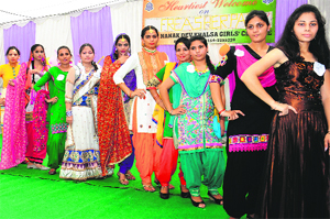 Colourful gathering: Students of Guru Nanak Dev Khalsa Grils College during the freshers party in Bathinda on Tuesday. 