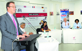 David Lelliott, British Dy High Commissioner, speaks during a panel discussion in Chandigarh.