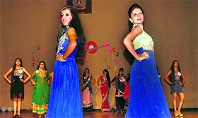 Students of KMV College participate in a modelling show during the freshers' party in Jalandhar on Tuesday. 