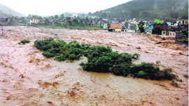 A flood-affected area in Rajouri district on Tuesday. 