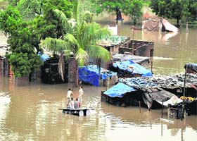 A view of flooded houses in Vadodara on Tuesday