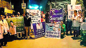 Students of Chintpurni Medical College, Pathankot, hold a candlelight march in Faridkot on Tuesday.