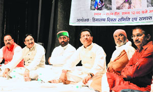 Leaders of various political leaders at a Himalayan Day function organised by the Himalayan Environmental Studies and Conservation Organisation in Dehradun on Tuesday.
