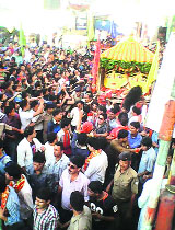 Idols of Nanda and Sunanda being taken for immersion in Almora on Tuesday. 