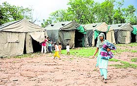 A makeshift relief camp for the flood-hit at Surya Chak village in Jammu.