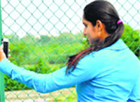 Sania Mirza takes a selfie after a practice session at her Tennis Academy in Hyderabad. PTI 