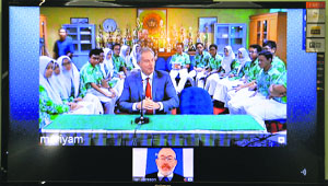 Tony Blair, former Prime Minister of the UK and founder of Face to Faith, interacts with students of The Gurukul through a video conference on Thursday.