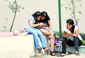 A group of girls inside their college campus in Gurgaon, Haryana.