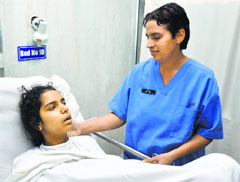 Rabia being treated at the Army Hospital in Srinagar.