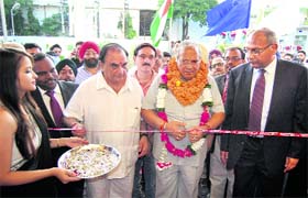 Punjab Industry Minister Madan Mohan Mittal inaugurates the Common Facility Centre at the Leather Complex in Jalandhar on Thursday