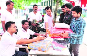 The counter set up by the Vajra Corps to collect relief material for the flood-hit people of Jammu and Kashmir  in Jalandhar Cantonment