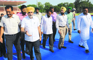 Education Minister Sikandar Singh Maluka reviews arrangements for the World Kabaddi League at Rajindra College hockey stadium in Bathinda on Friday.