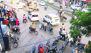 A view of haphazard parking at a market in Bathinda.