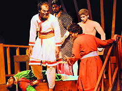 A Delhi-based group stages a play, "Tughlaq, at Tagore Theatre in Chandigarh on Friday
