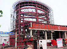 A structure being raised at the Chandigarh railway station