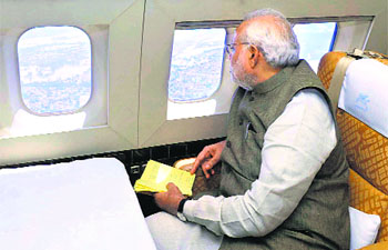 Prime Minister Modi on an aerial survey of Jammu and Kashmir. 