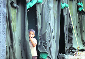 A boy at a relief camp on the outskirts of Jammu.