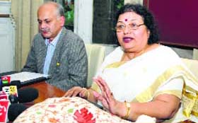 Prof Chandrakala Padia, new chairperson, IIAS, addresses mediapersons in Shimla on Saturday