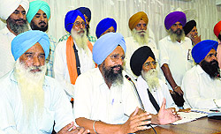 Members of the SAD (A) address the media in Ludhiana