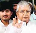 RJD president Lalu Prasad Yadav comes out of a Mumbai hospital on Saturday.