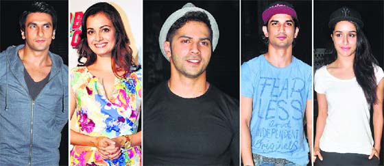 (L-R) Ranveer Singh, Dia Mirza, Varun Dhawan, Sushant Singh Rajput, Shraddha Kapoor
