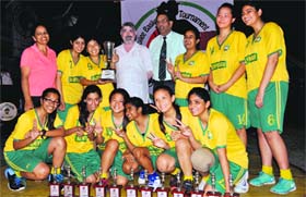 The victorious team of Wynberg Allen School, Mussoorie, with the trophy in Dehradun on Saturday