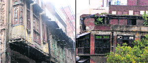 A century-old house located in Katra Aluwala is on the verge of collapse; and (right) an old structure near the Golden Temple area in Amritsar, which can cave in anytime.