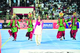 Traditional flavour: Singer Jaswinder Kaur Brar performs at World Kabaddi League in Bathinda