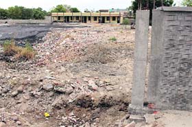 The half-made boundary wall of the Government Elementary School at Dhobiana Basti in Bathinda