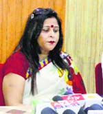 Shilpa Verma talks to the media in Sirsa on Sunday.