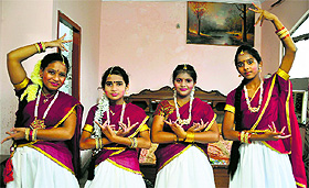 Girls dress up for the Onam celebrations, a cultural and traditional festival of Kerala, organised by Kerala Kalavedi in Ludhiana on Sunday.
