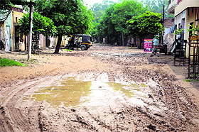 A slushy road at Barewal in Ludhiana.