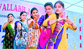 Students of the Shree Atam Vallabh Jain College during the Freshers Day celebrations in Ludhiana. 