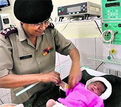 The newborn girl at Armys Base Hospital in Srinagar.