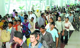 Flood-hit persons on their arrival at the Amritsar airport on Sunday