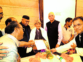 102-year-old emminent educationist GP Bahuguna being felicitated on the 68th death anniversary of Poet Chandra Kunwar Bartwal in Mussoorie on Sunday