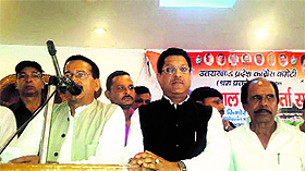 Uttarakhand Congress president Kishore Upadhayay addresses a convention of the labour cell of the party in Dehradun on Sunday.
