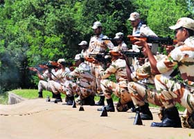 ITBP personnel participate in the  29th Inter-Frontier Shooting Championship at Bhanu Camp in Panchkula on Monday