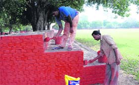 Renovation work in progress at the football stadium in Sector 17, Chandigarh