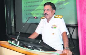 Rear Admiral BR Taneja, Director General, Weapons and Electronics Systems Engineering Establishments, delivers a lecture at the PEC University of Technology
