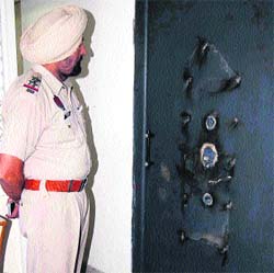 The strong room of Gramin Bank at Wariana where a robbery attempt was made in Jalandhar on Saturday.
