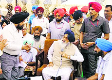 Chief Minister Parkash Singh Badal at Khui Khera village in Fazilka on Monday.