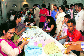 Counting of votes in progress at DAV PG College; and students 