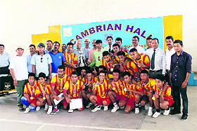The winners of the Colonel Shashi Memorial Inter-School Football Tournament in Dehradun on Monday. 