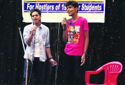 Students present a musical number during an orientation programme held at the boys hostel of Giani Zail Singh PTU campus in Bathinda. A Tribune photograph