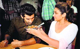 recipe for success: Bollywood actors Aditya Roy Kapur and Parineeti Chopra at a dhaba in Sector 28 late on Tuesday evening.