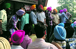 The students of Guru Nanak Dev Engineering College protest against the college authorities in Ludhiana on Tuesday