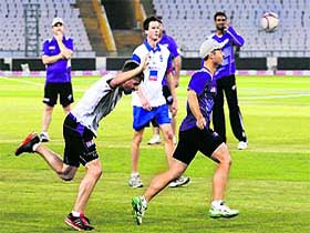 Hobart Hurricanes practise ahead of their Champions League T20 match at the PCA Stadium, Mohali, on Wednesday. 