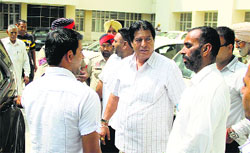 Former Congress minister Avtar Henry comes out of the court where he had come for a hearing in Jalandhar on Wednesday. Photo: Sarabjit Singh