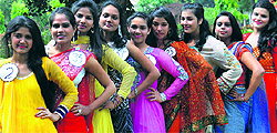 Participants pose for a photograph during a freshers' party at the Government Industrial Training Institute for Women in Sector 11, Chandigarh, on Thursday
